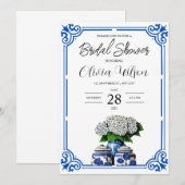 Blauwe en Witte Ginger Jar Bridal Douche Uitnodigi Kaart (Voorkant / Achterkant)