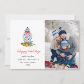 Blauwe en witte Ginger-pot met foto-feestdag Feestdagenkaart (Voorkant)