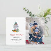 Blauwe en witte Ginger-pot met foto-feestdag Feestdagenkaart (Staand voorkant)