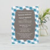 Blauwe en witte Gingham Canvas bruiloft uitnodigin Kaart (Staand voorkant)