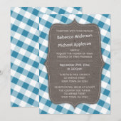 Blauwe en witte Gingham Canvas bruiloft uitnodigin Kaart (Voorkant / Achterkant)