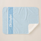 Blauwe en witte gingham met naam sherpa deken (Voorkant (horizontaal))