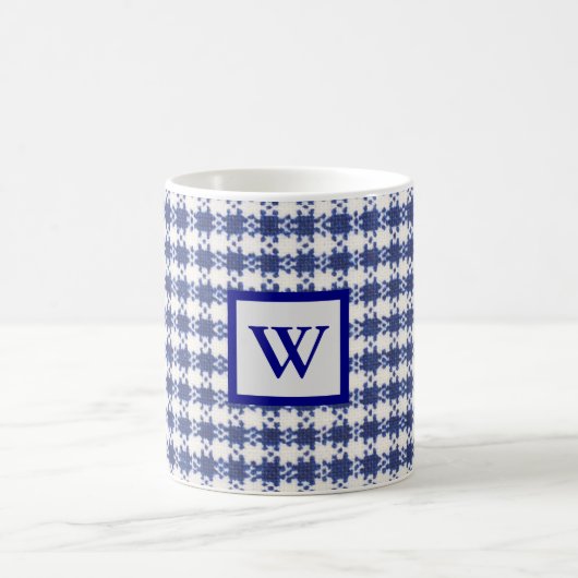 blauwe en witte gingham , monogram , mok van de bo (Center)