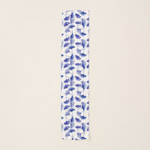 Blauwe en witte gingko-bladeren sjaal