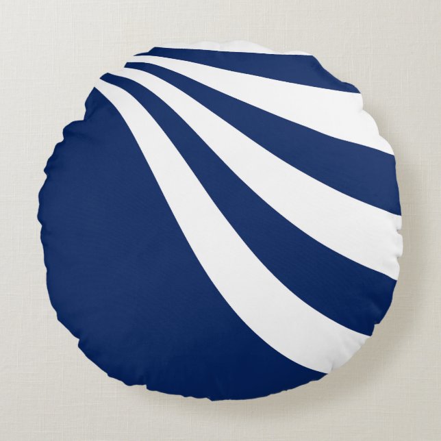 Blauwe en witte golf rond kussen (Voorkant)