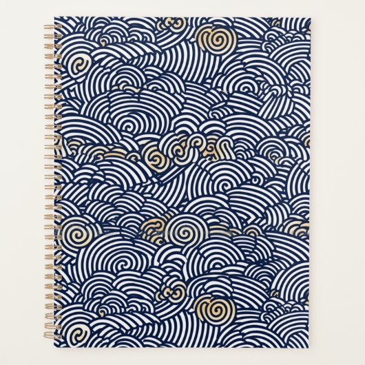 Blauwe en witte golven Chiyogami Planner (Voorkant)