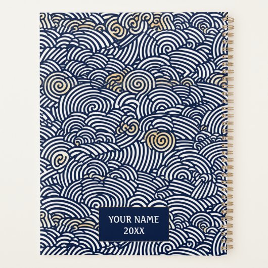 Blauwe en witte golven Chiyogami Planner (Achterkant)