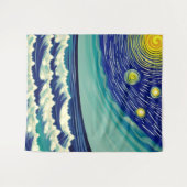 Blauwe en witte golven Lunar Stars Wandkleed (Voorkant (horizontaal))