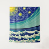 Blauwe en witte golven Lunar Stars Wandkleed (Voorkant)