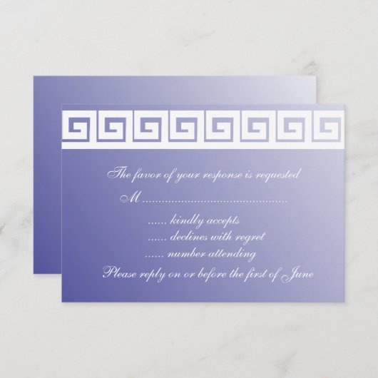 Blauwe en witte Griekse Zeer belangrijke Kaarten R RSVP Kaartje (Voorkant / Achterkant)