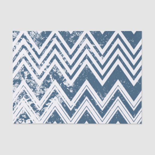 Blauwe en witte Grunge Chevron Tissuepapier (Voorkant)