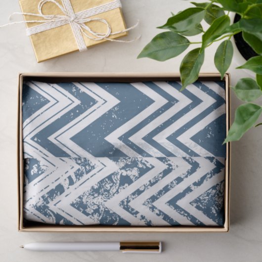 Blauwe en witte Grunge Chevron Tissuepapier (Geschenk)