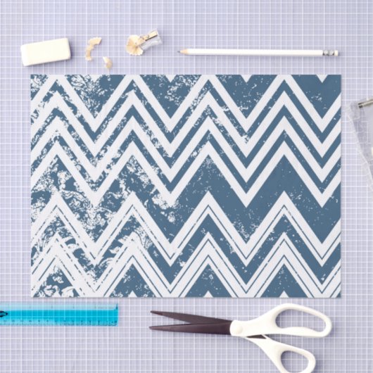 Blauwe en witte Grunge Chevron Tissuepapier (Craft)
