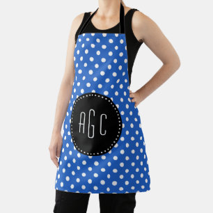Blauwe en witte haarpunten met zwarte monogram schort