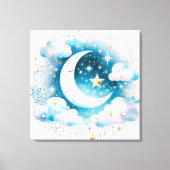 Blauwe en Witte Halve Maan Celestial Boho Modern Canvas Afdruk (Voorkant)