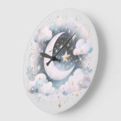 Blauwe en Witte Halve Maan Celestial Boho Modern Grote Klok (Hoek)