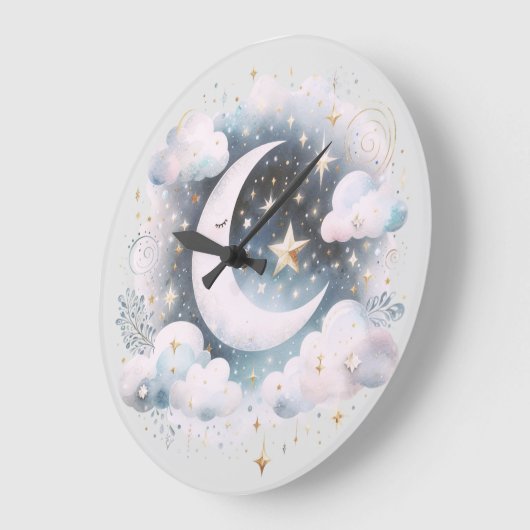 Blauwe en Witte Halve Maan Celestial Boho Modern Grote Klok (Hoek)