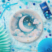 Blauwe en Witte Halve Maan Celestial Boho Modern Papieren Bordje (Feest)