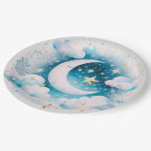 Blauwe en Witte Halve Maan Celestial Boho Modern Papieren Bordje (Gekanteld)