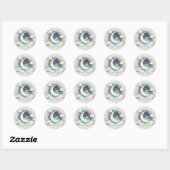 Blauwe en Witte Halve Maan Celestial Boho Modern Ronde Sticker (Vel)