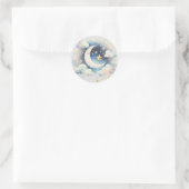 Blauwe en Witte Halve Maan Celestial Boho Modern Ronde Sticker (Tas)