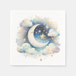 Blauwe en Witte Halve Maan Celestial Boho Modern Servet