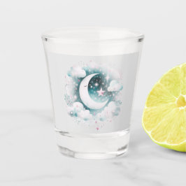 Blauwe en Witte Halve Maan Celestial Boho Modern Shot Glas
