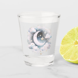 Blauwe en Witte Halve Maan Celestial Boho Modern Shot Glas