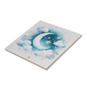 Blauwe en Witte Halve Maan Celestial Boho Modern Tegeltje (Zijkant)