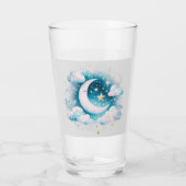 Blauwe en Witte Halve Maan Hemelse Boho Moderne Glas (Achterkant)