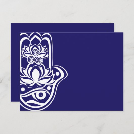 Blauwe en witte hamsa feestdagenkaart (Voorkant / Achterkant)