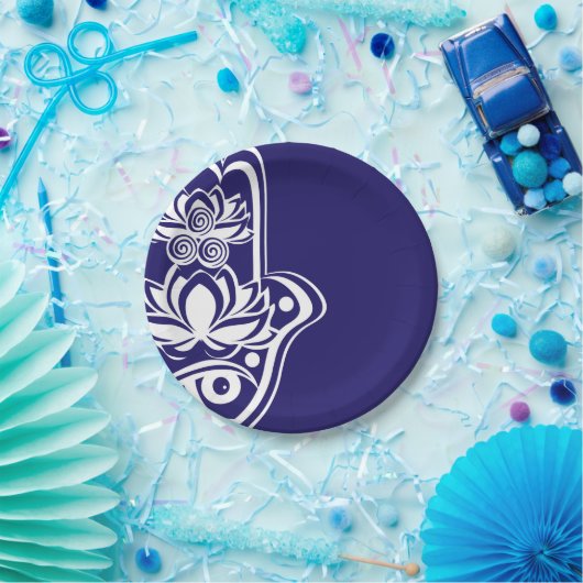 Blauwe en witte hamsa papieren bordje (Feest)
