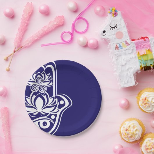 Blauwe en witte hamsa papieren bordje (Feest)