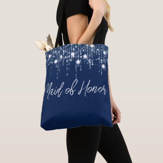 Blauwe en Witte Hangende Lichten Bride Tote Bag (Dichtbij)