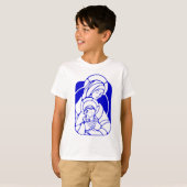 Blauwe en witte Heilige Moeder en Kind T-shirt (Voorkant volledig)