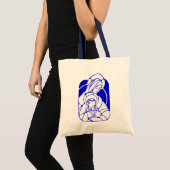Blauwe en witte Heilige Moeder en Kind Tote Bag (Voorkant (product))