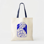 Blauwe en witte Heilige Moeder en Kind Tote Bag (Voorkant)