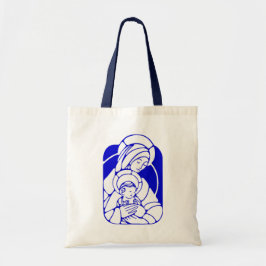 Blauwe en witte Heilige Moeder en Kind Tote Bag