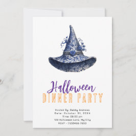 Blauwe en witte heksen Pet Halloween Diner Party Kaart