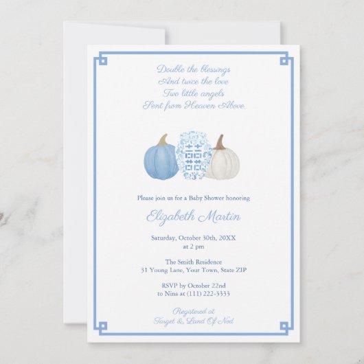 Blauwe en witte Herfst tweeling Kleine jongens Bab Kaart (Voorkant)