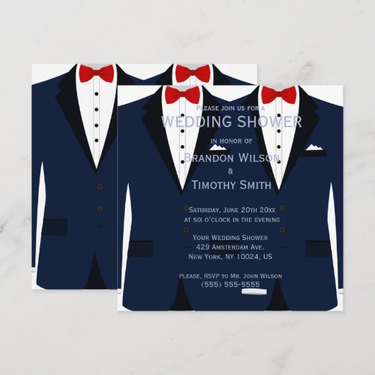 Blauwe en witte homo-weduwingsuitnodigingen kaart (Voorkant / Achterkant)