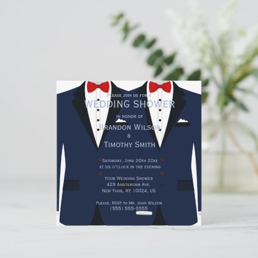 Blauwe en witte homo-weduwingsuitnodigingen kaart (Staand voorkant)