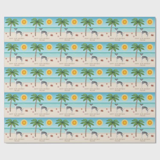 Blauwe en witte hond bij een tropische zomerbak cadeaupapier (Vlak)