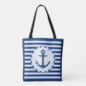 Blauwe en witte horizontale streep met anker tote bag (Achterkant)