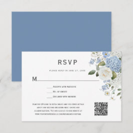 Blauwe en Witte Hortensia, Witte Rozen Bloemen RSVP Kaartje