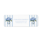 Blauwe en Witte Hortensia's op Strepen Monogram Etiket (Voorkant)