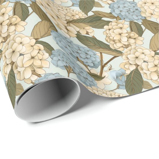 Blauwe en witte Hydrangea bloemen, en groene blade Cadeaupapier (Rol Hoek)