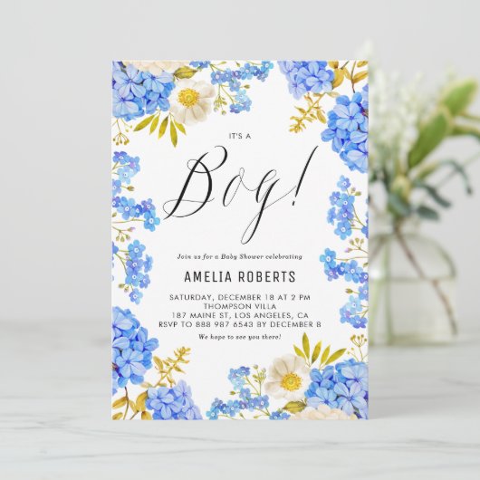 Blauwe en witte hydrangeas Het is een Jongen Baby Kaart (Staand voorkant)