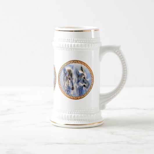 Blauwe en witte ijswolven die uit eten willen kome bierpul (Rechts)