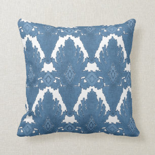 Blauwe en witte IKAT Damask Moroccan Pattern Art Kussen